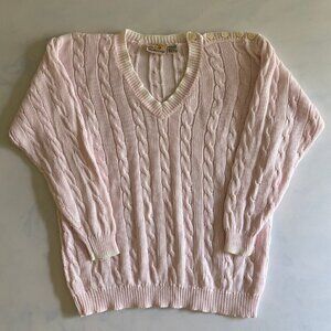 Liz Claiborne Vintage 1980's Pink Coquette Pullover Cable Knit Sweater